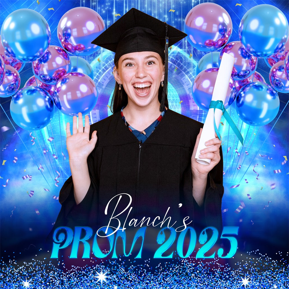 Backdrop For Prom Electric Blue Balloon Custom Party Graduation Backdrop UK LXX6-200