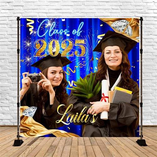 2025 Graduation Backdrop Blue Curtain Customized Party Graduation Backdrop UK LXX6-204