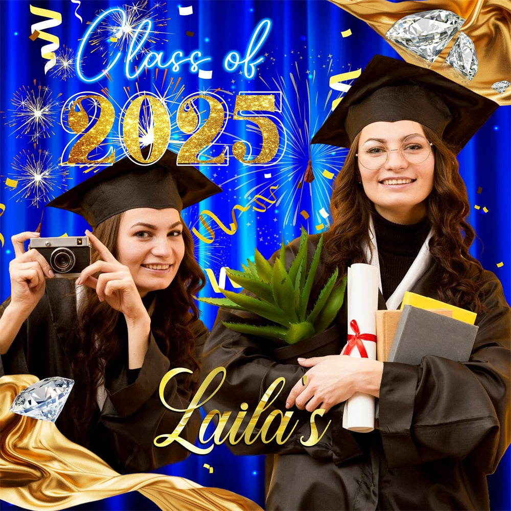 2025 Graduation Backdrop Blue Curtain Customized Party Graduation Backdrop UK LXX6-204
