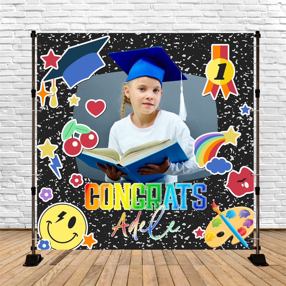 Preschool Graduation Backdrop Funky Icons Customized Party Graduation Backdrop UK LXX6-206