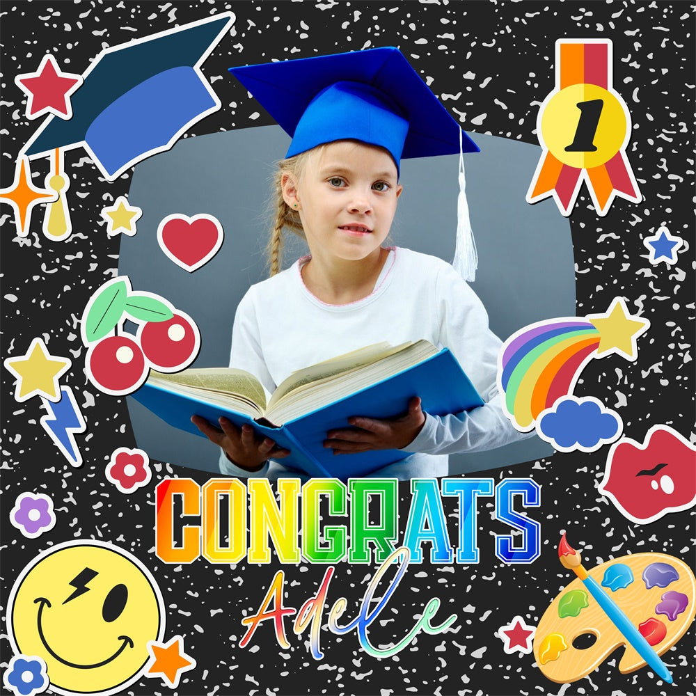 Preschool Graduation Backdrop Funky Icons Customized Party Graduation Backdrop UK LXX6-206