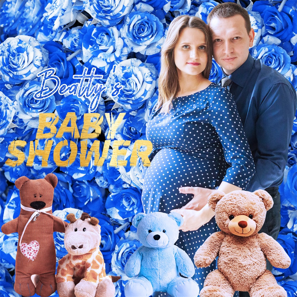 Baby Shower Backdrop Blue Rose Teddy Personalized Backdrop UK LXX6-230