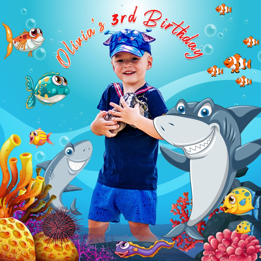 Backdrop For Birthday Ocean Shark Party Customized Backdrop UK LXX6-65