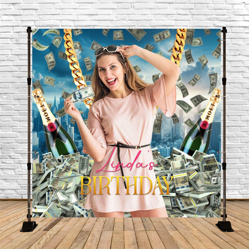 Customized Backdrop For Birthday Cash Champagne Dreams Backdrop UK LXX6-75