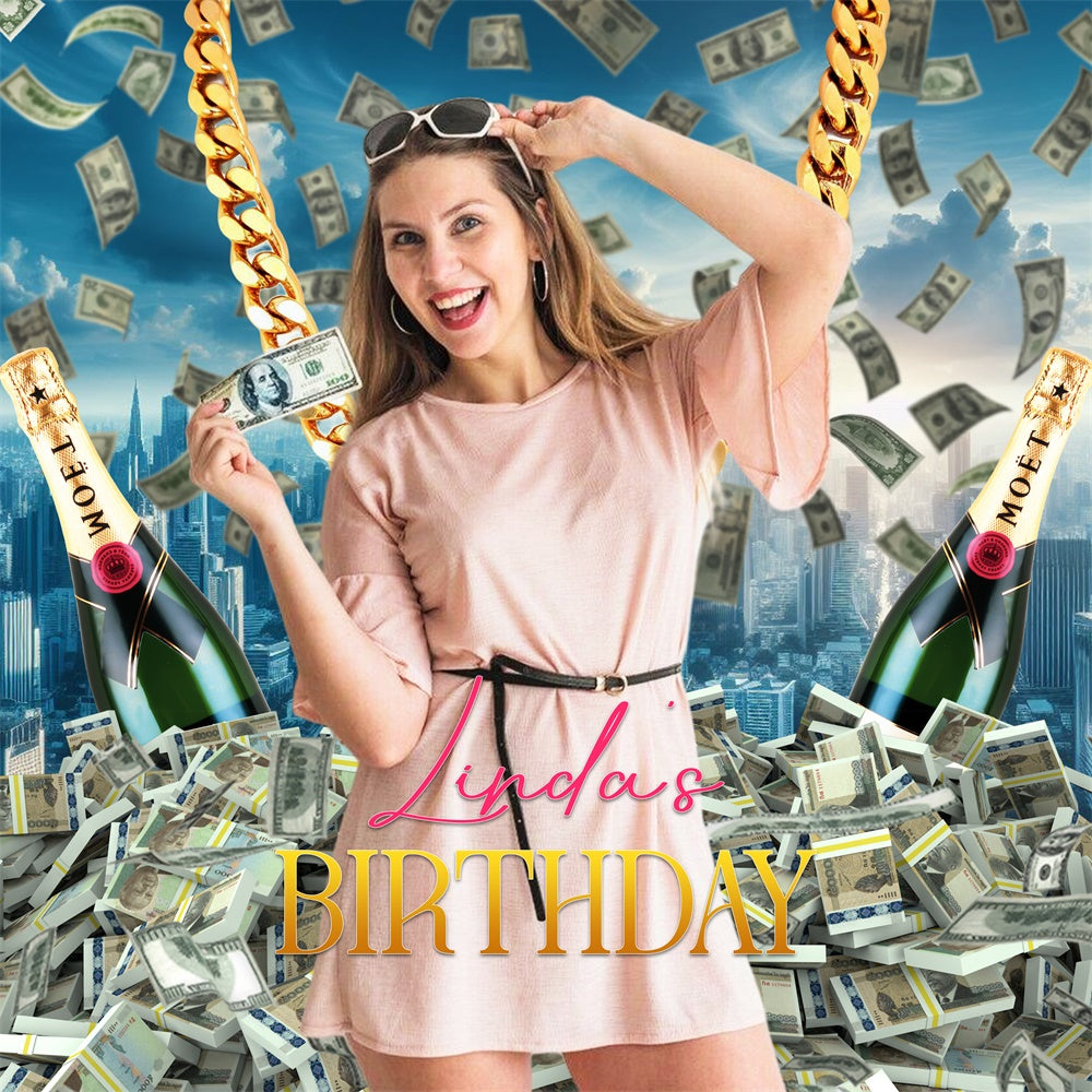 Customized Backdrop For Birthday Cash Champagne Dreams Backdrop UK LXX6-75