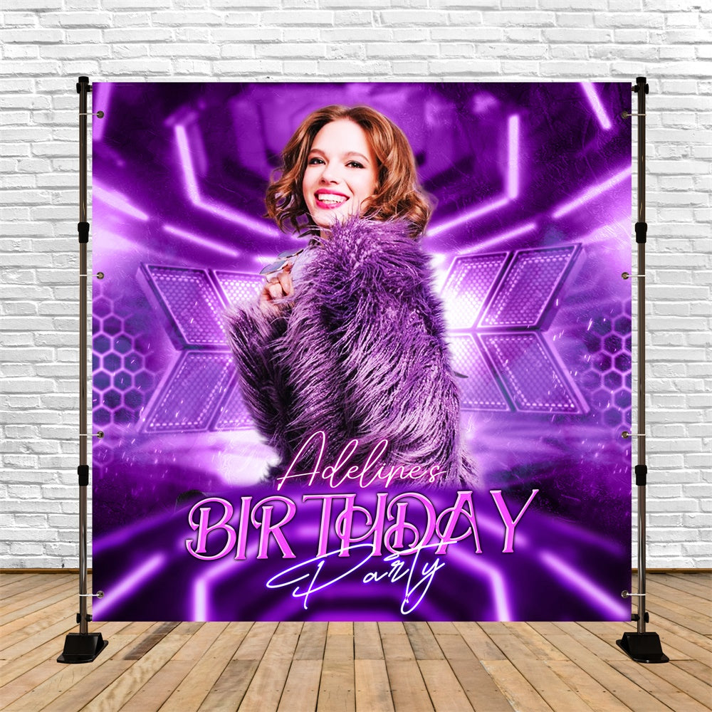 Purple Birthday Backdrop Neon Purple Diva Customized Backdrop UK LXX6-87