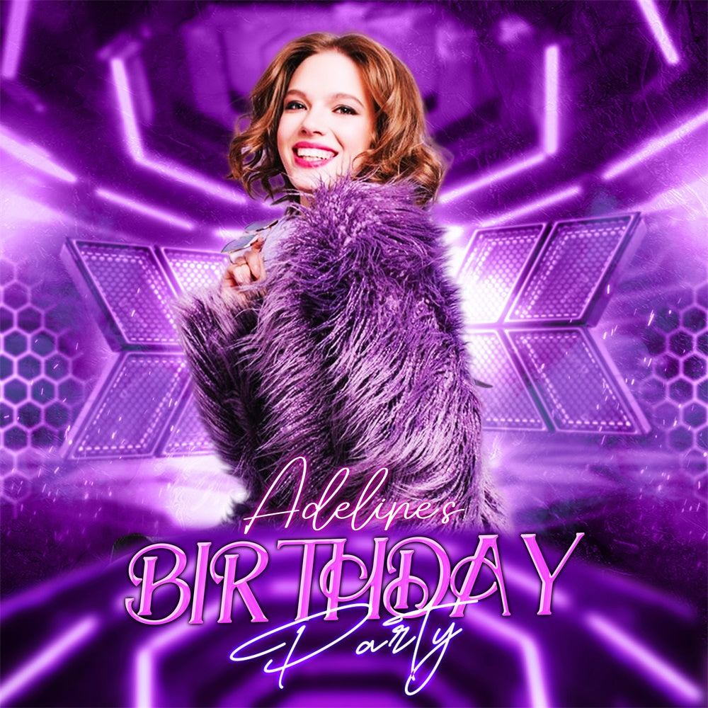Purple Birthday Backdrop Neon Purple Diva Customized Backdrop UK LXX6-87