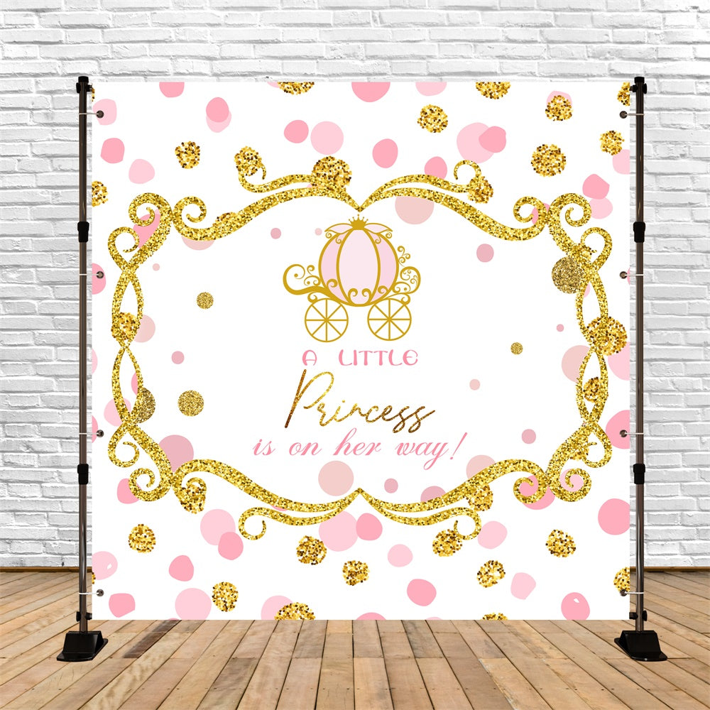 Baby Shower Backdrop Girl Gold Confetti Carriage Backdrop UK LXX6-9