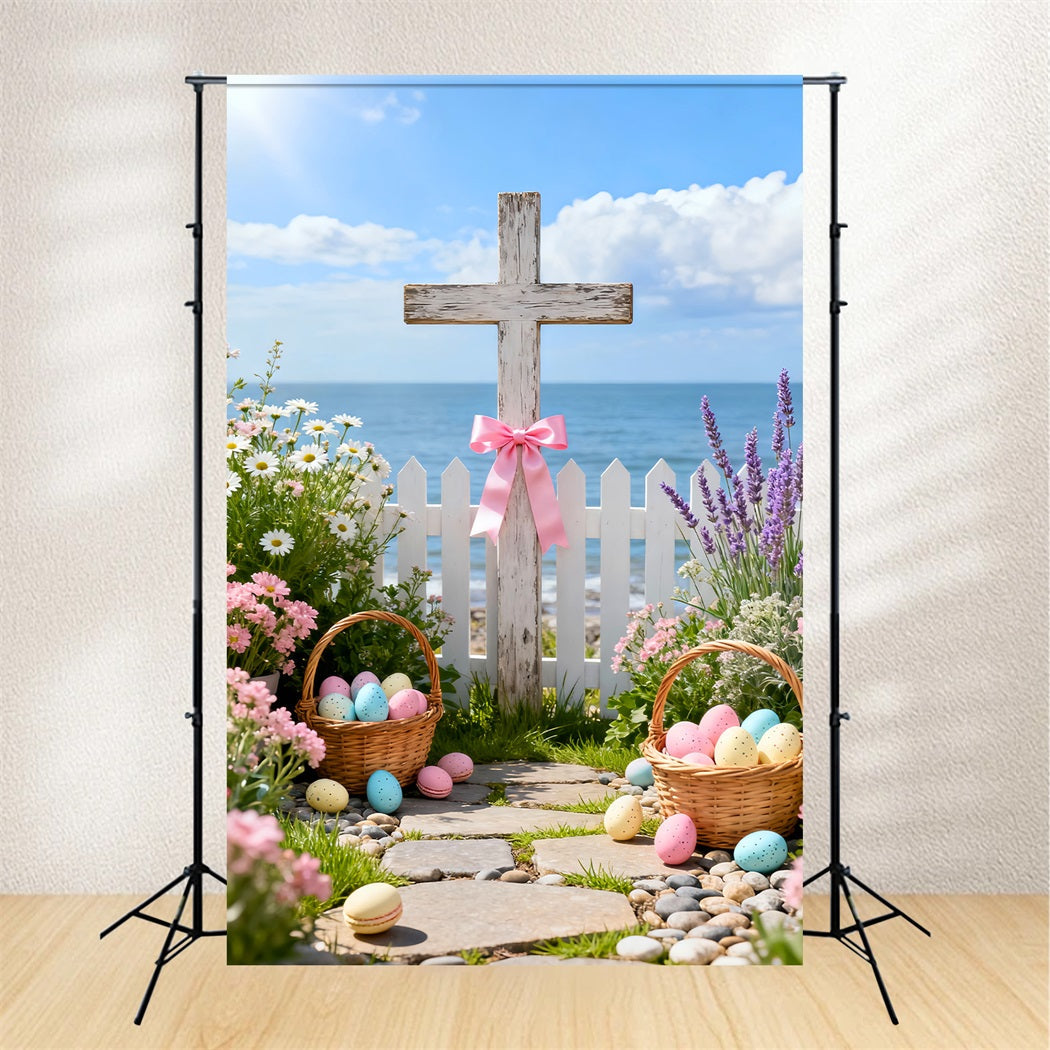 Cross Backdrop Wildflower Bouquet Egg Basket Easter Backdrop Photography UK LXX61-100