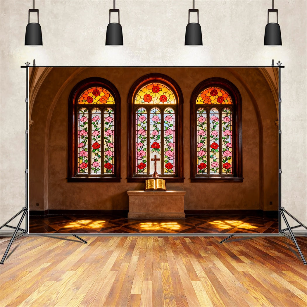 Stained Glass Backdrop Stained Glass Church Altar Easter Backdrops For Photography UK LXX61-102