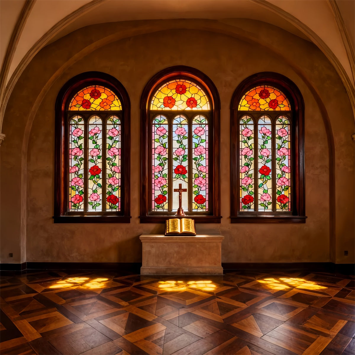 Stained Glass Backdrop Stained Glass Church Altar Easter Backdrops For Photography UK LXX61-102