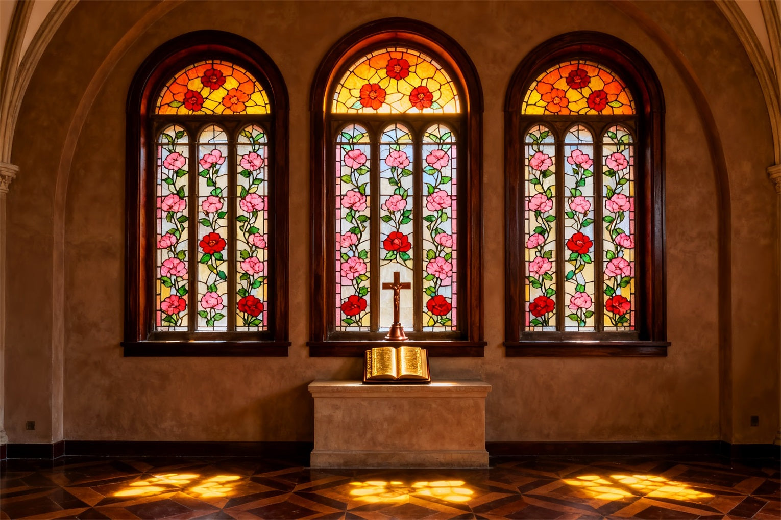 Stained Glass Backdrop Stained Glass Church Altar Easter Backdrops For Photography UK LXX61-102