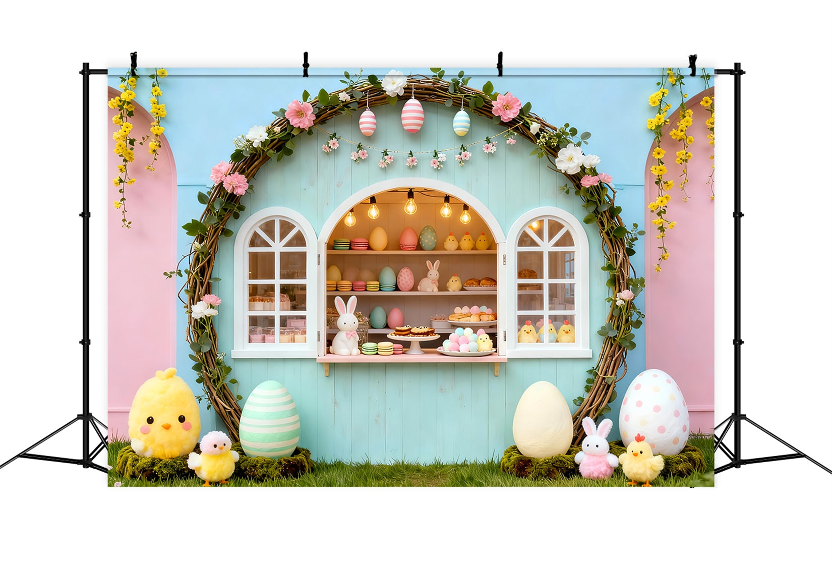 Marshmallow Chick Backdrop Pastel Arch Bunny Bakery Stand Easter Photo Backdrop Ideas UK LXX61-105