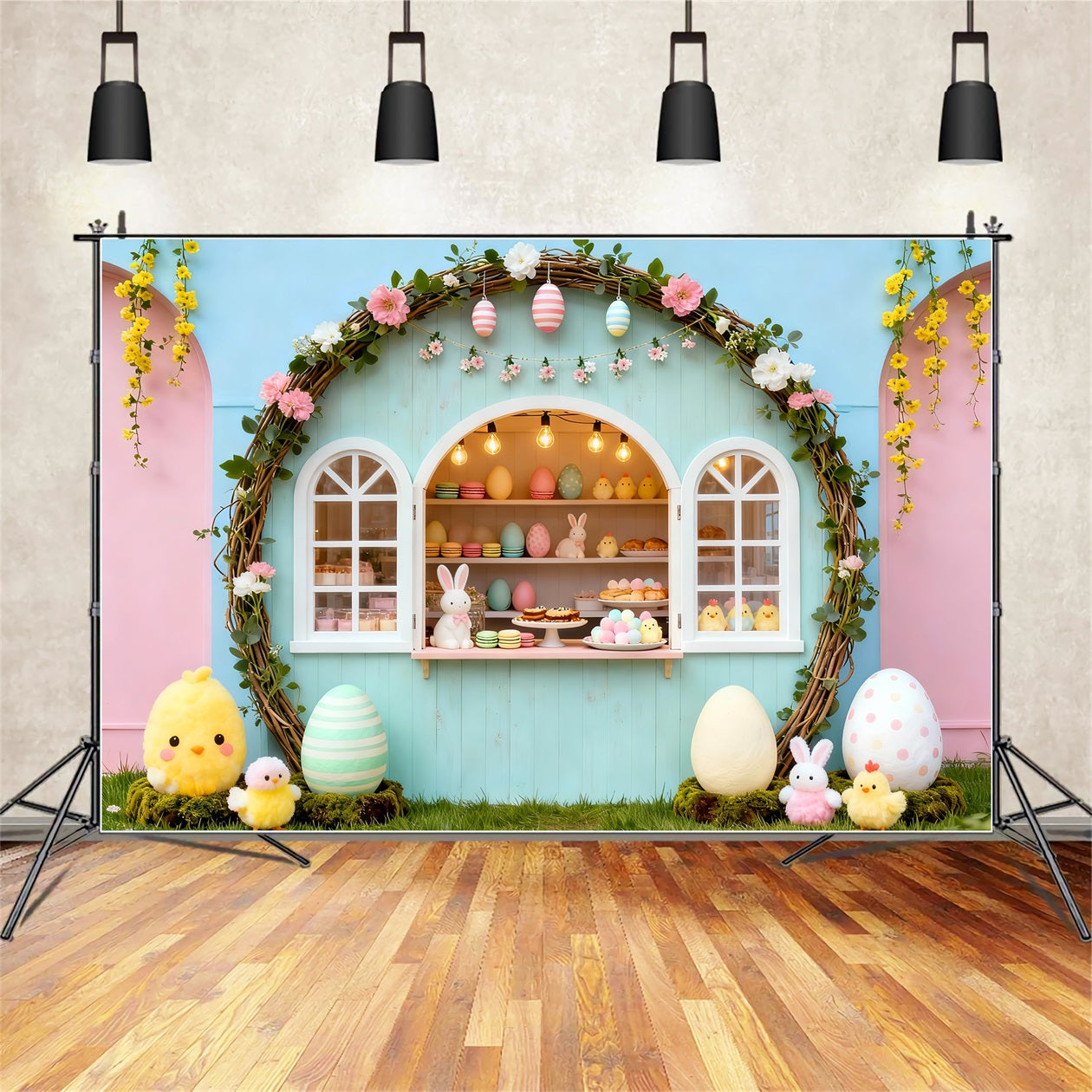 Marshmallow Chick Backdrop Pastel Arch Bunny Bakery Stand Easter Photo Backdrop Ideas UK LXX61-105