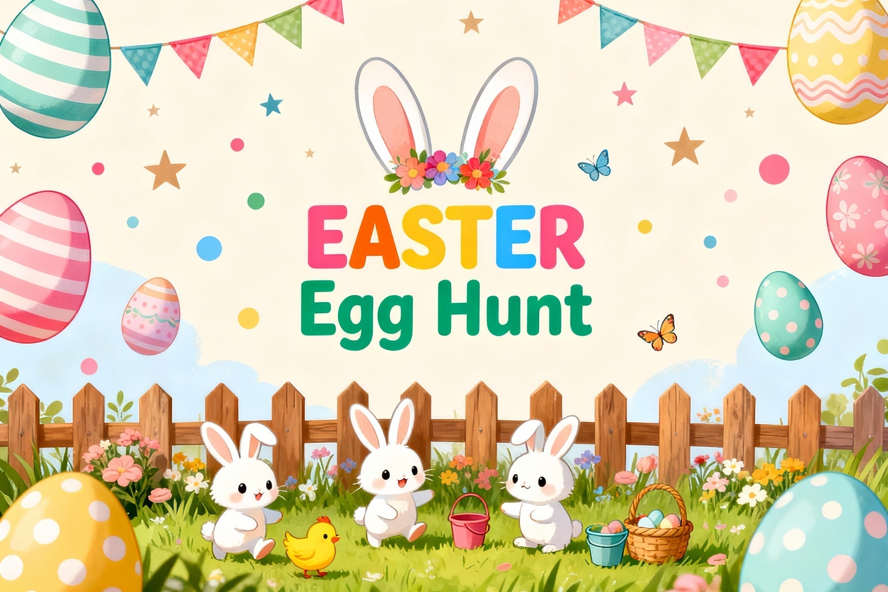 Egg Hunt Backdrop Playful Bunny Chicks Yard Easter Backdrop For Pictures UK LXX61-106