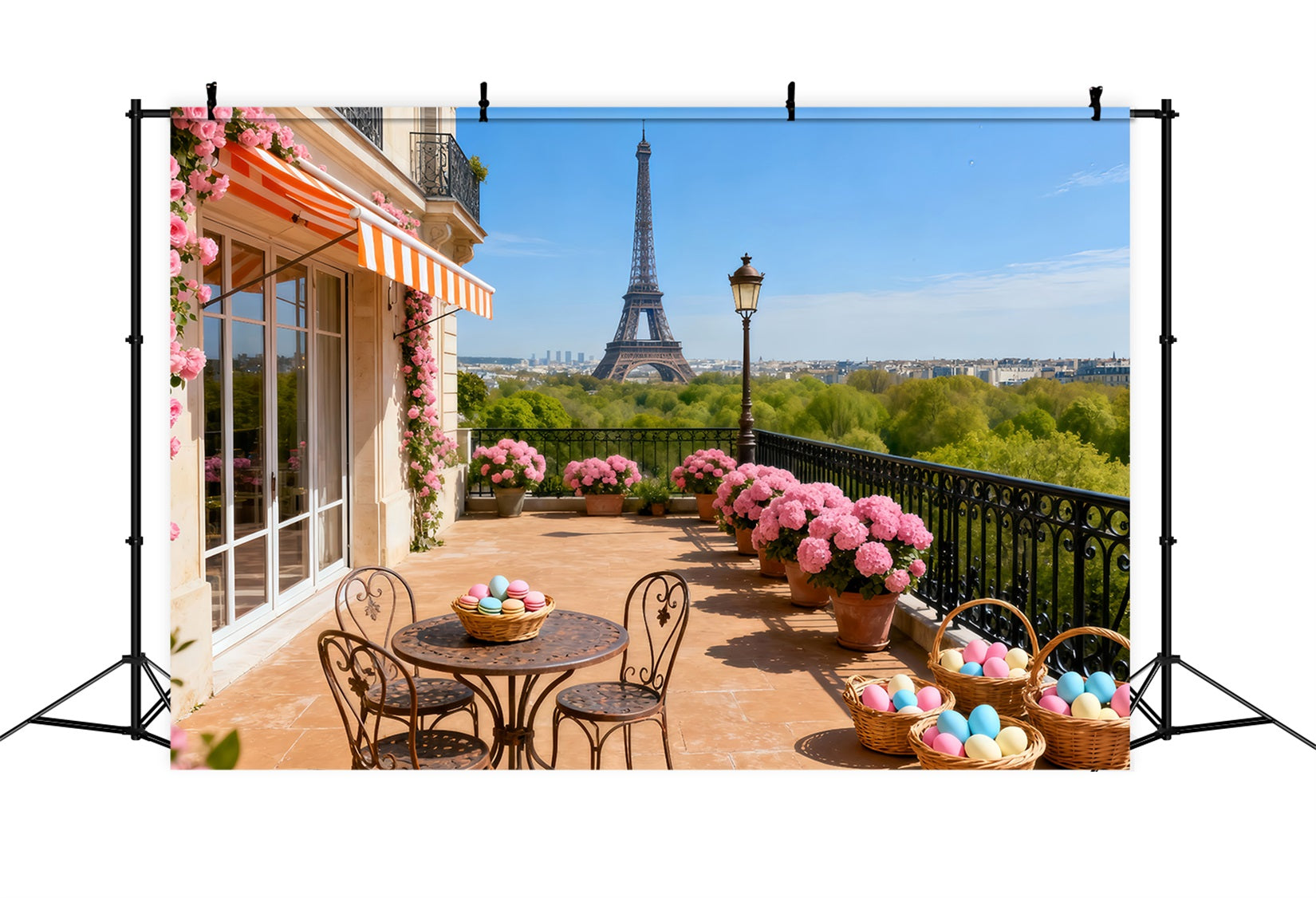 Easter Basket Backdrop Paris Balcony Eiffel Tower Easter Backdrop For Photos UK LXX61-113