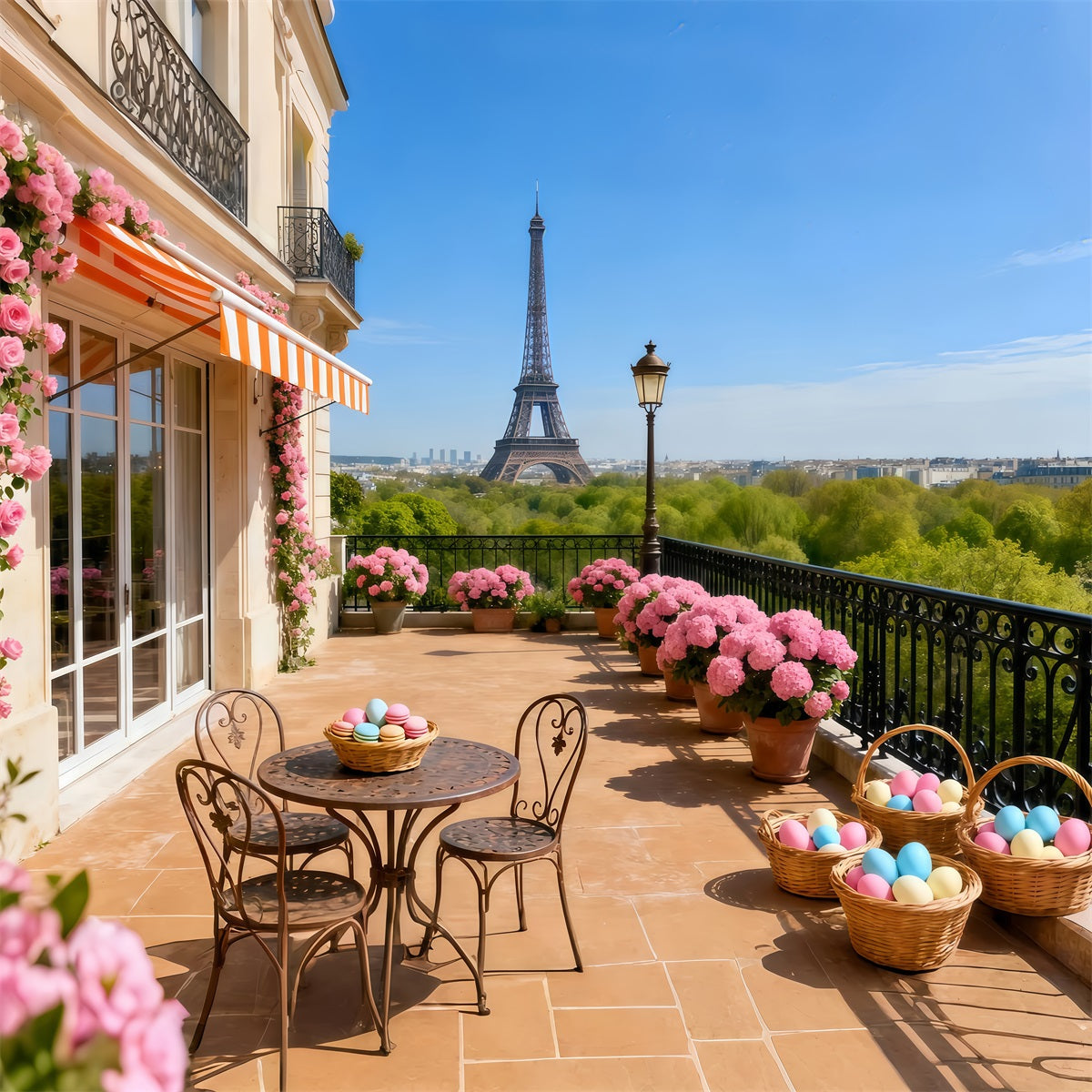 Easter Basket Backdrop Paris Balcony Eiffel Tower Easter Backdrop For Photos UK LXX61-113