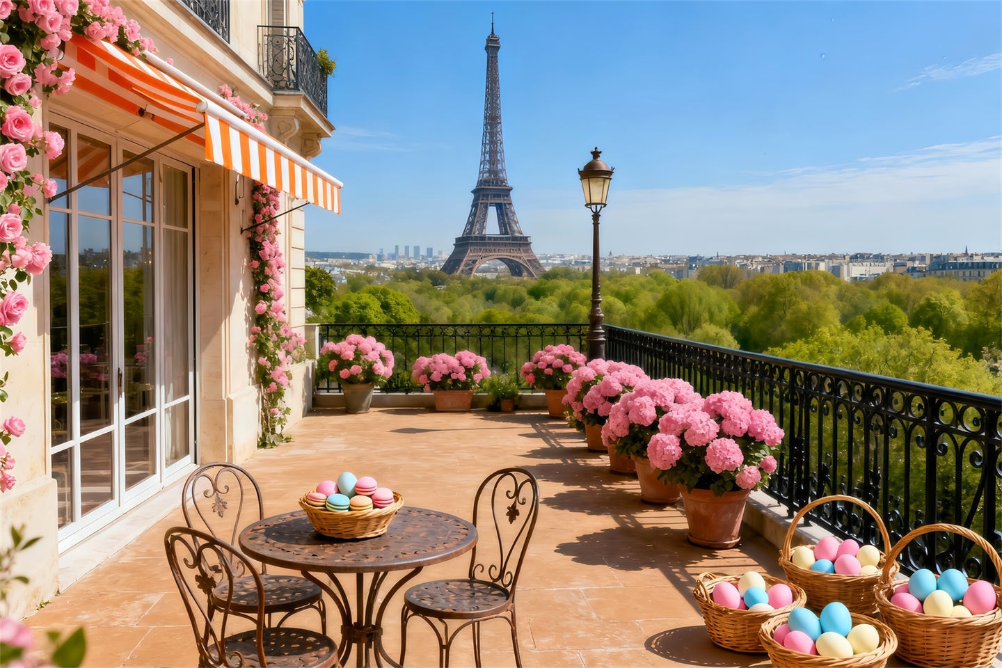 Easter Basket Backdrop Paris Balcony Eiffel Tower Easter Backdrop For Photos UK LXX61-113