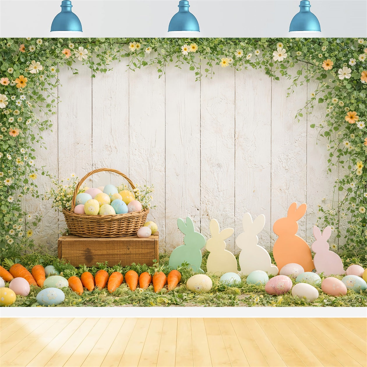 Easter Bunny Silhouette Backdrop Carrot Bundle Egg Basket Backdrop For Easter UK LXX61-115