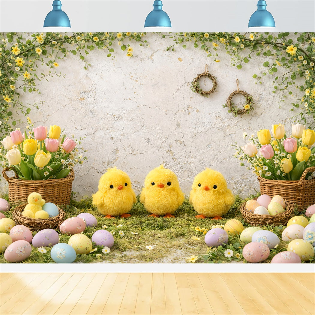 Easter Baby Chick Backdrop Tulips Eggs Floral Arch Easter Picture Backdrop UK LXX61-120