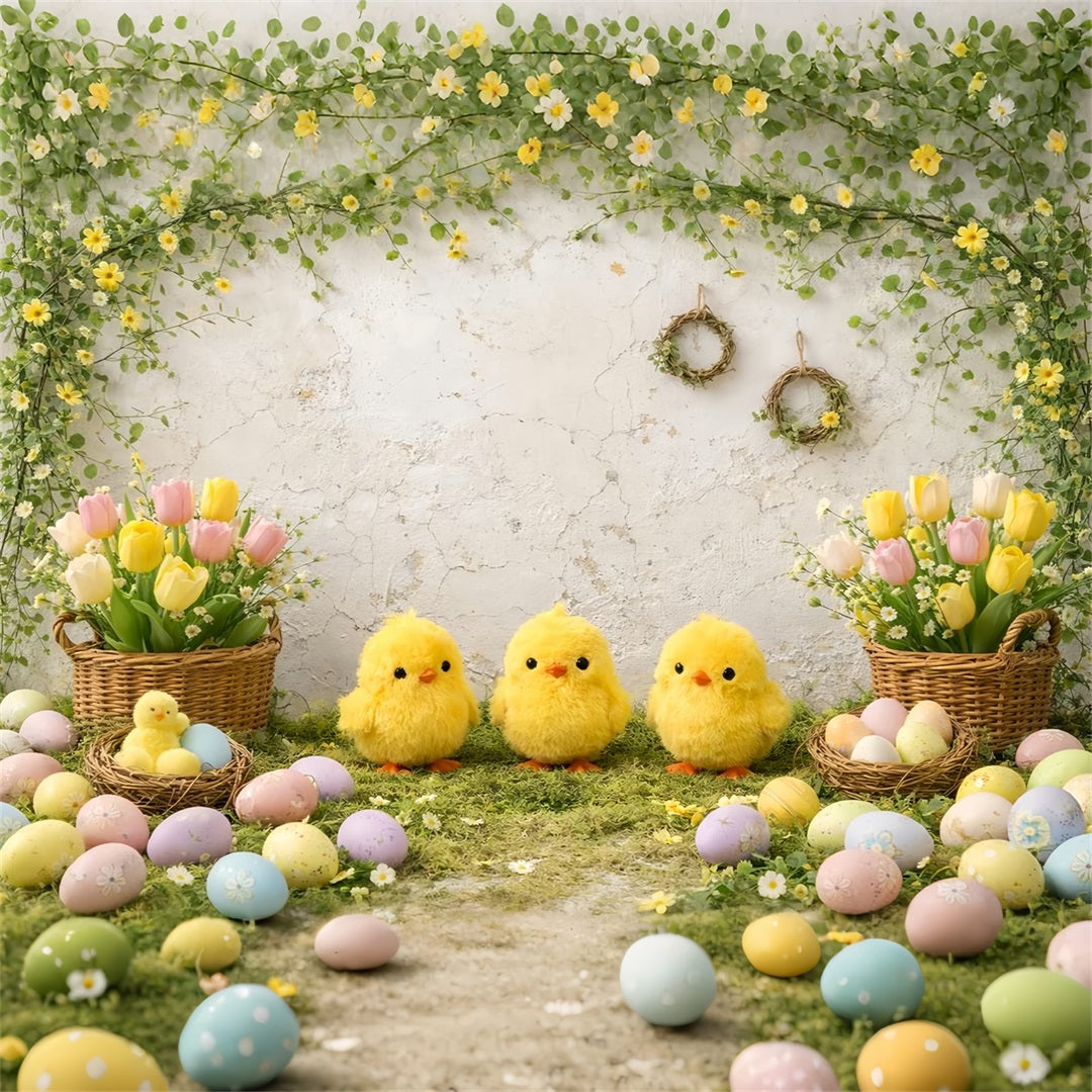 Easter Baby Chick Backdrop Tulips Eggs Floral Arch Easter Picture Backdrop UK LXX61-120