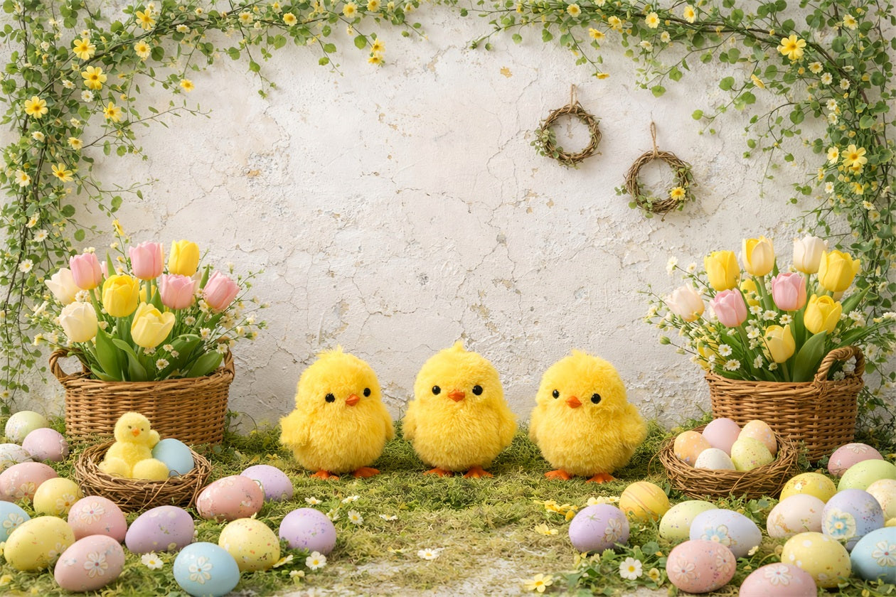 Easter Baby Chick Backdrop Tulips Eggs Floral Arch Easter Picture Backdrop UK LXX61-120