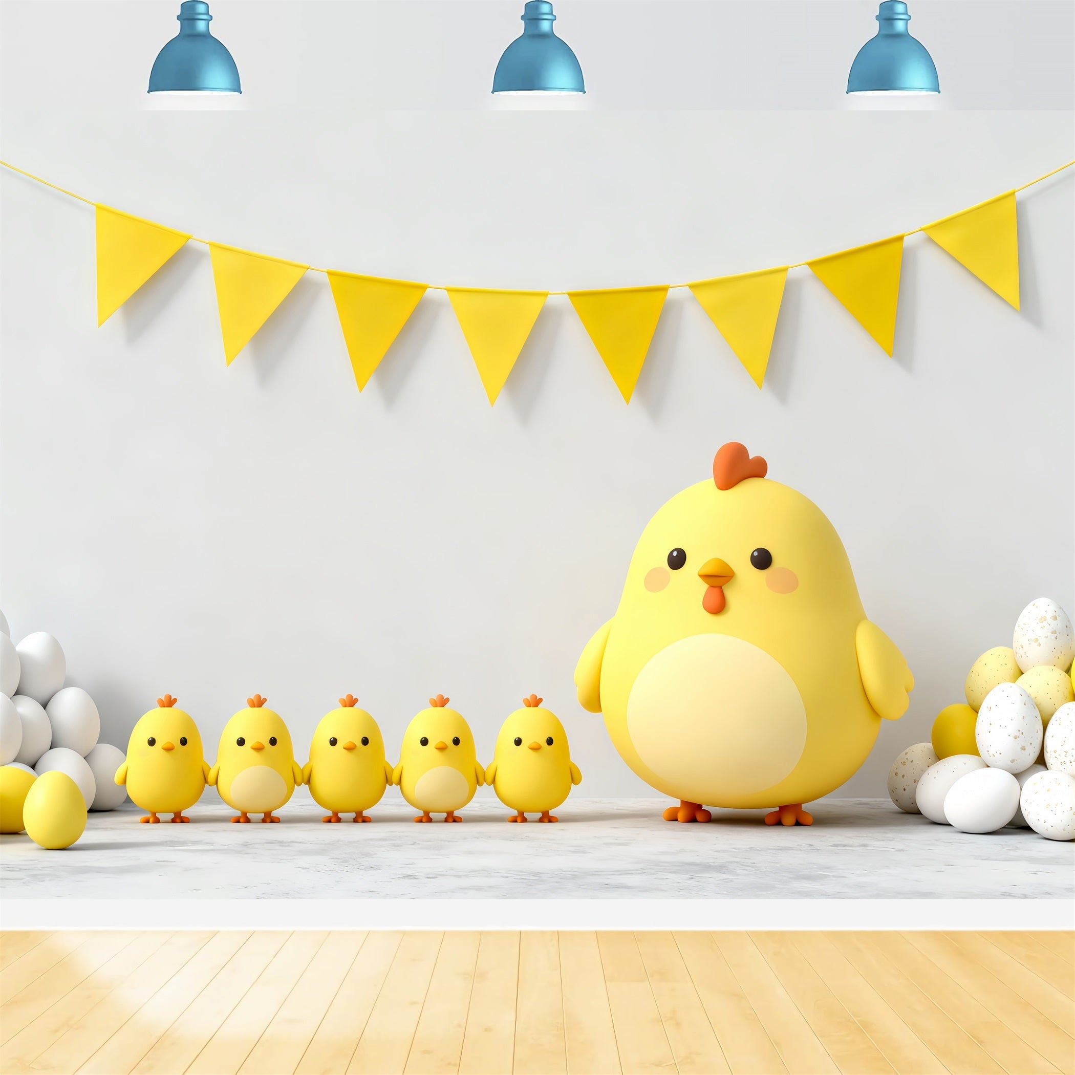 Easter Baby Chick Backdrop Yellow Bunting Flags Eggs Easter Picture Backdrop UK LXX61-121