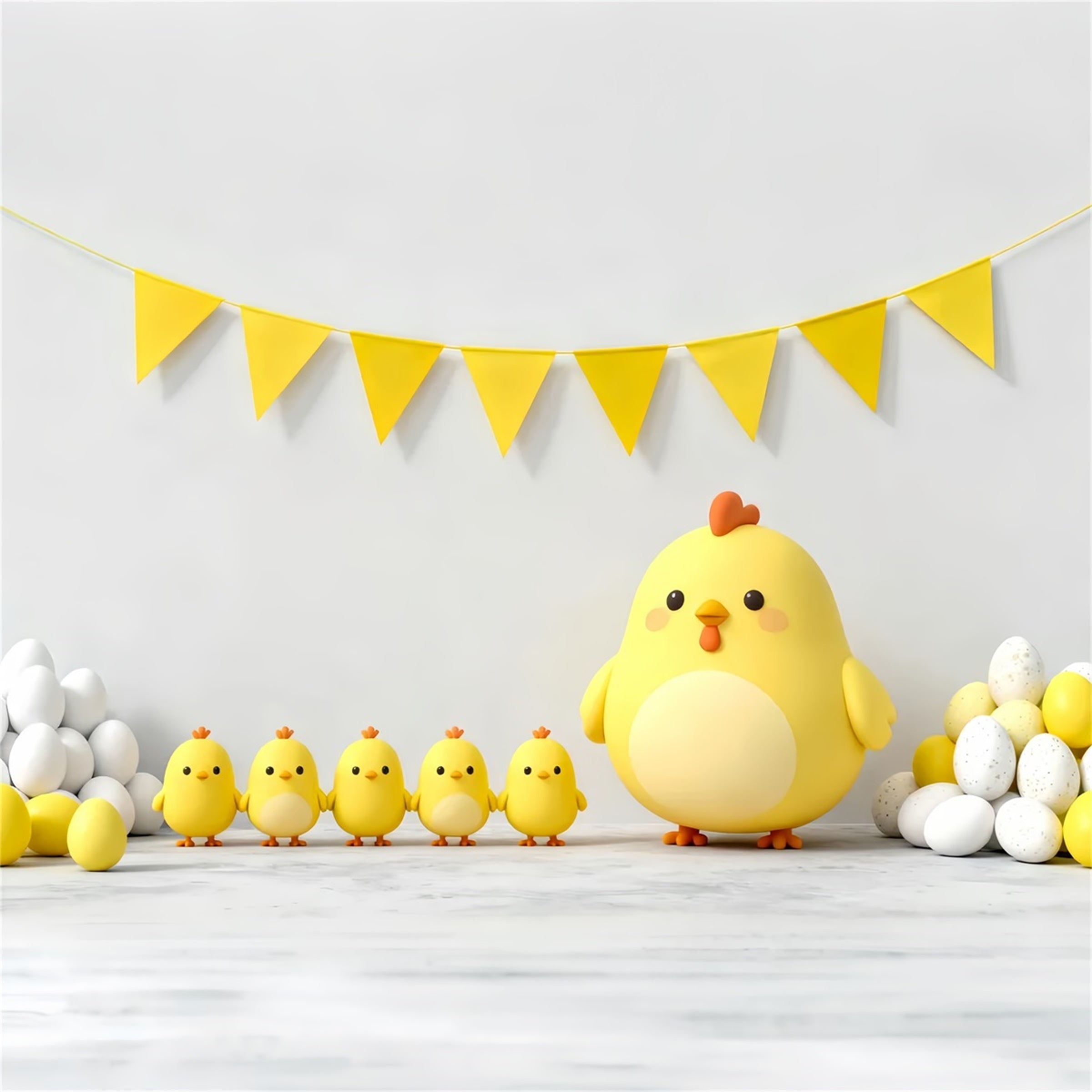 Easter Baby Chick Backdrop Yellow Bunting Flags Eggs Easter Picture Backdrop UK LXX61-121