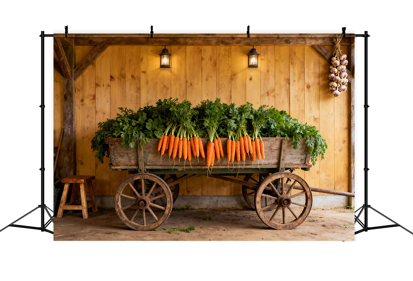 Easter Carrot Backdrop Wooden Cart Farmhouse Wall Easter Photography Backdrop UK LXX61-123