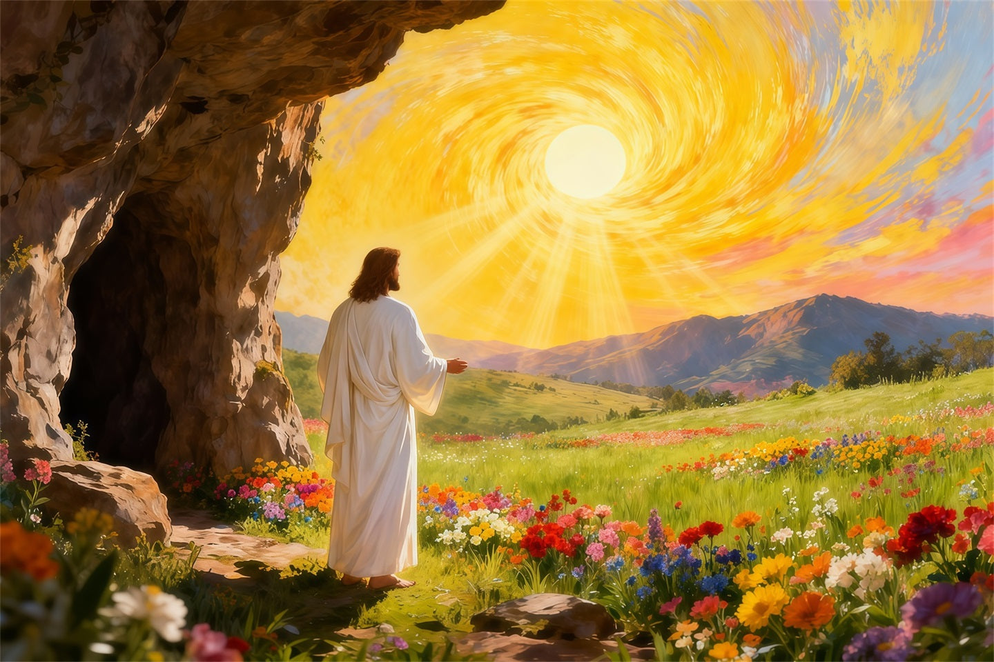 Christian Easter Backdrop He Is Risen Holy Light Easter Photo Backdrop UK LXX61-125