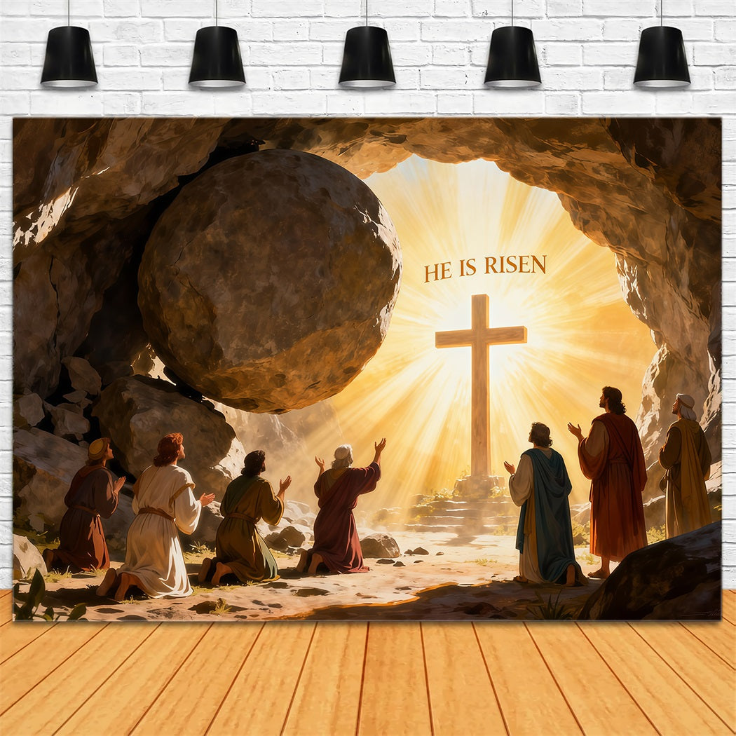 He Is Risen Backdrop Cross Christ Tomb Holy Light Easter Photo Backdrops UK LXX61-128