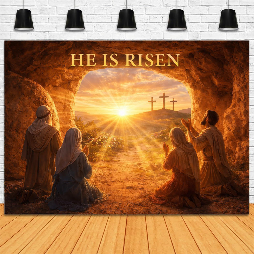 He Is Risen Backdrop Resurrection Light Cross Cave Easter Backdrop Photography UK LXX61-129