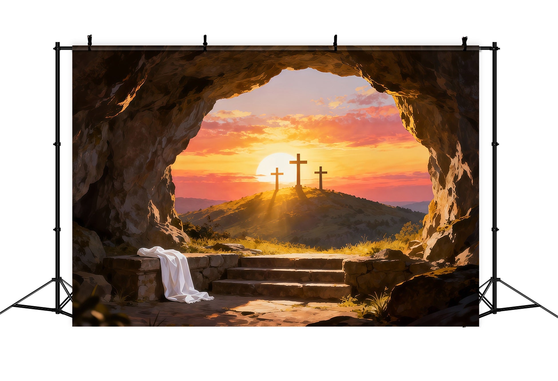 Religious Easter Backdrop He Is Risen Empty Tomb Easter Backdrop For Photos UK LXX61-137