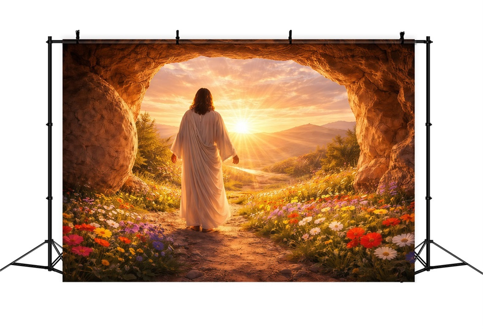 Christian Easter Photo Backdrop He Is Risen Glory Glow Easter Picture Backdrop UK LXX61-138
