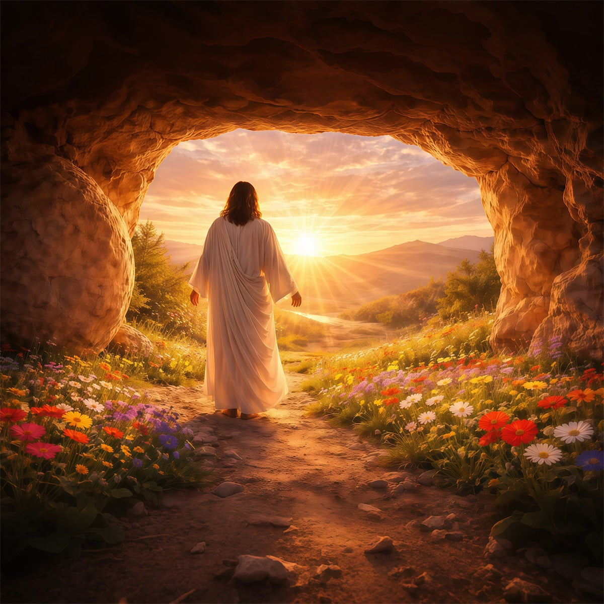 Christian Easter Photo Backdrop He Is Risen Glory Glow Easter Picture Backdrop UK LXX61-138