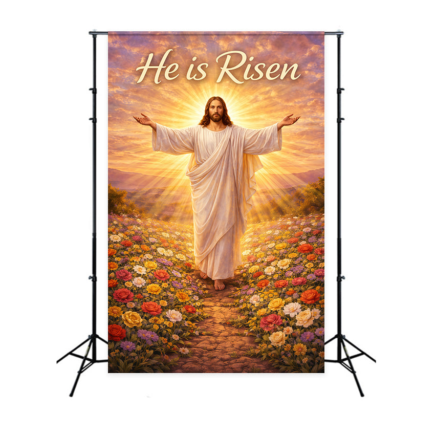 He Is Risen Backdrop Christ Holy Light Flowers Easter Backdrops For Photos UK LXX61-143