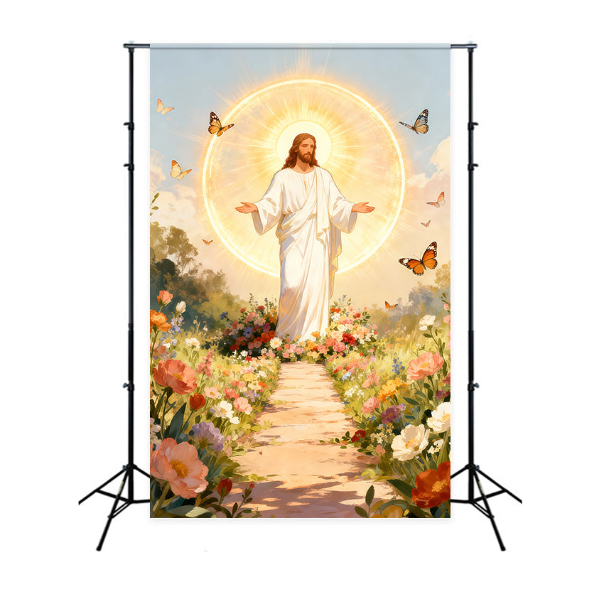 Christian Easter Backdrop He Is Risen Butterfly Bloom Easter Photo Backdrops UK LXX61-147