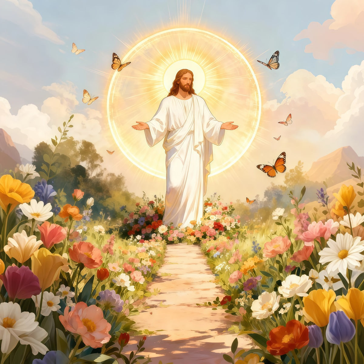 Christian Easter Backdrop He Is Risen Butterfly Bloom Easter Photo Backdrops UK LXX61-147