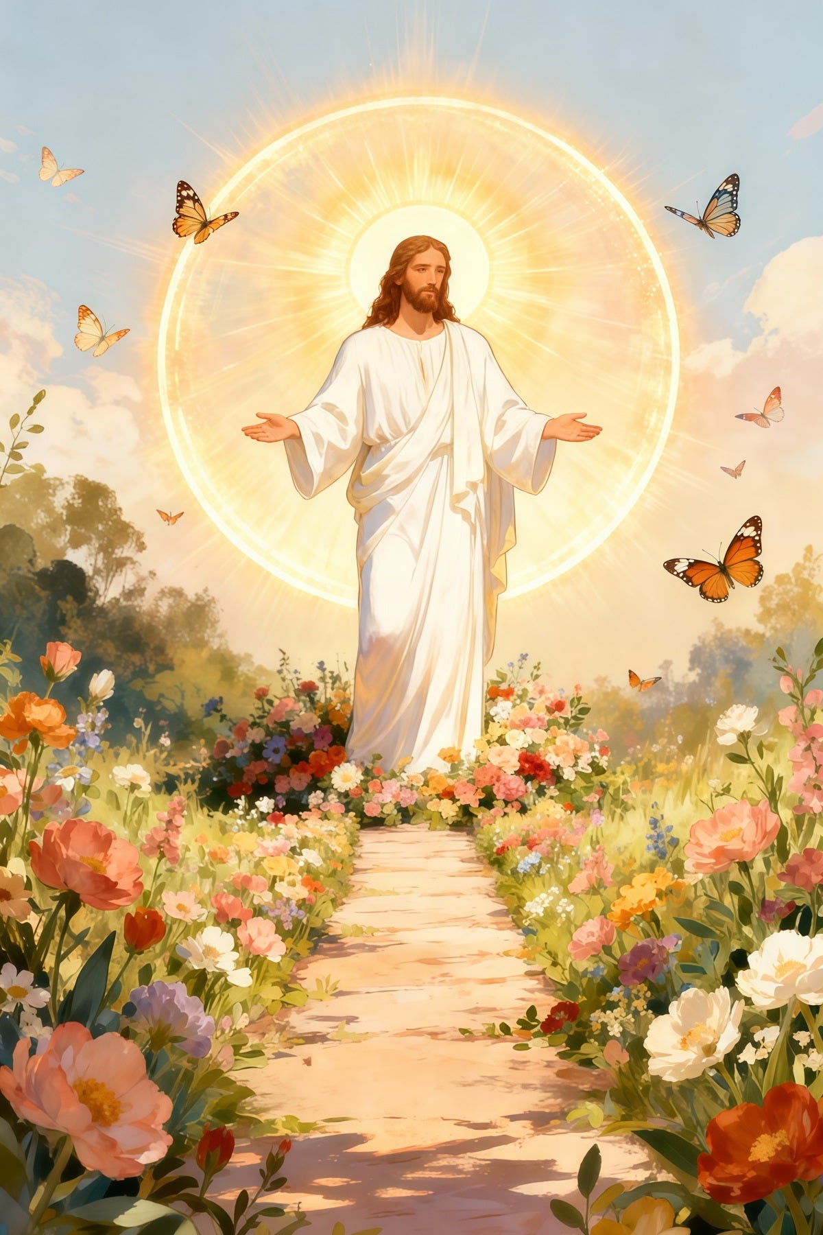Christian Easter Backdrop He Is Risen Butterfly Bloom Easter Photo Backdrops UK LXX61-147