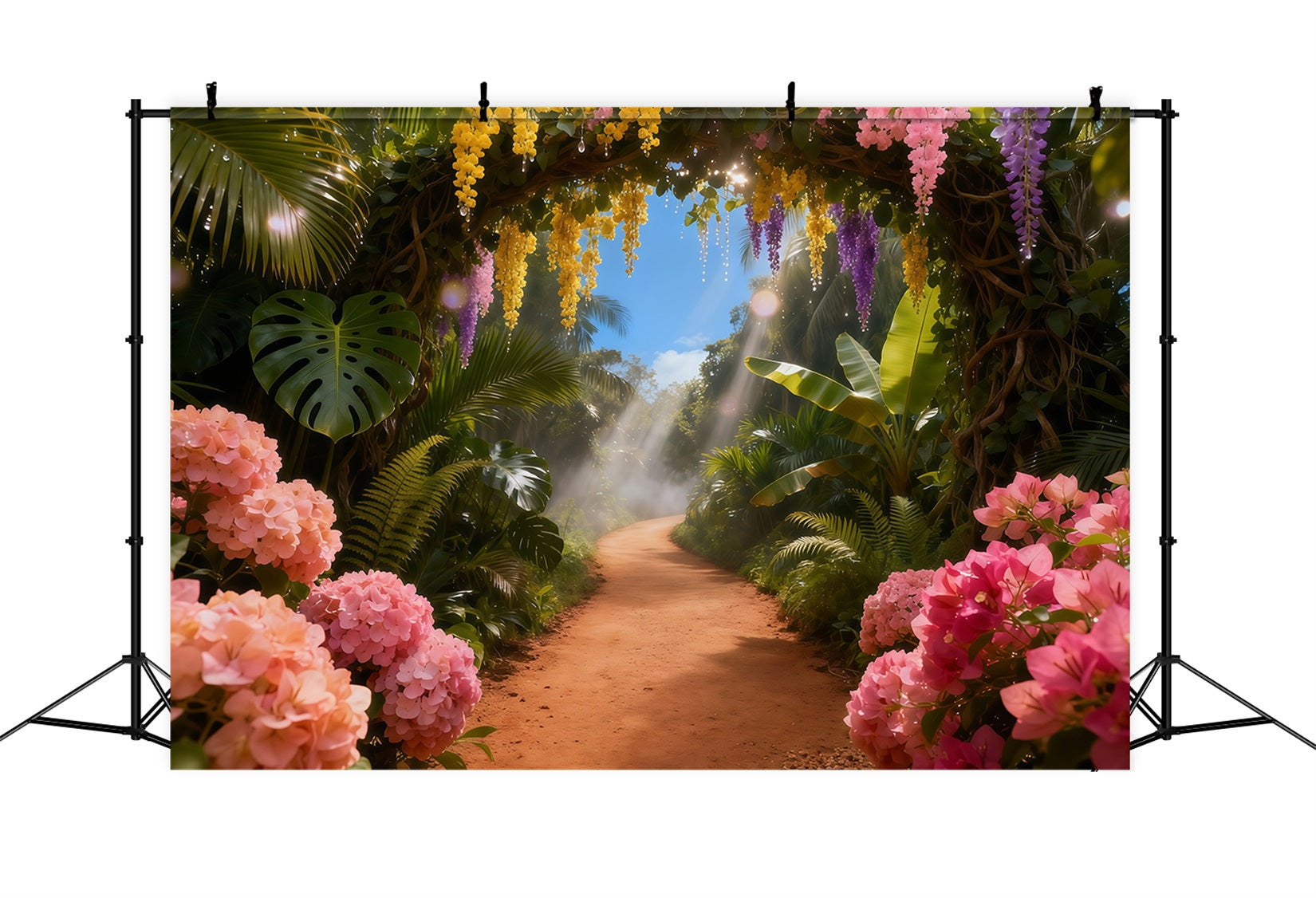 Garden Backdrop Sunlit Tropical Floral Path Spring Photo Backdrop UK LXX61-152