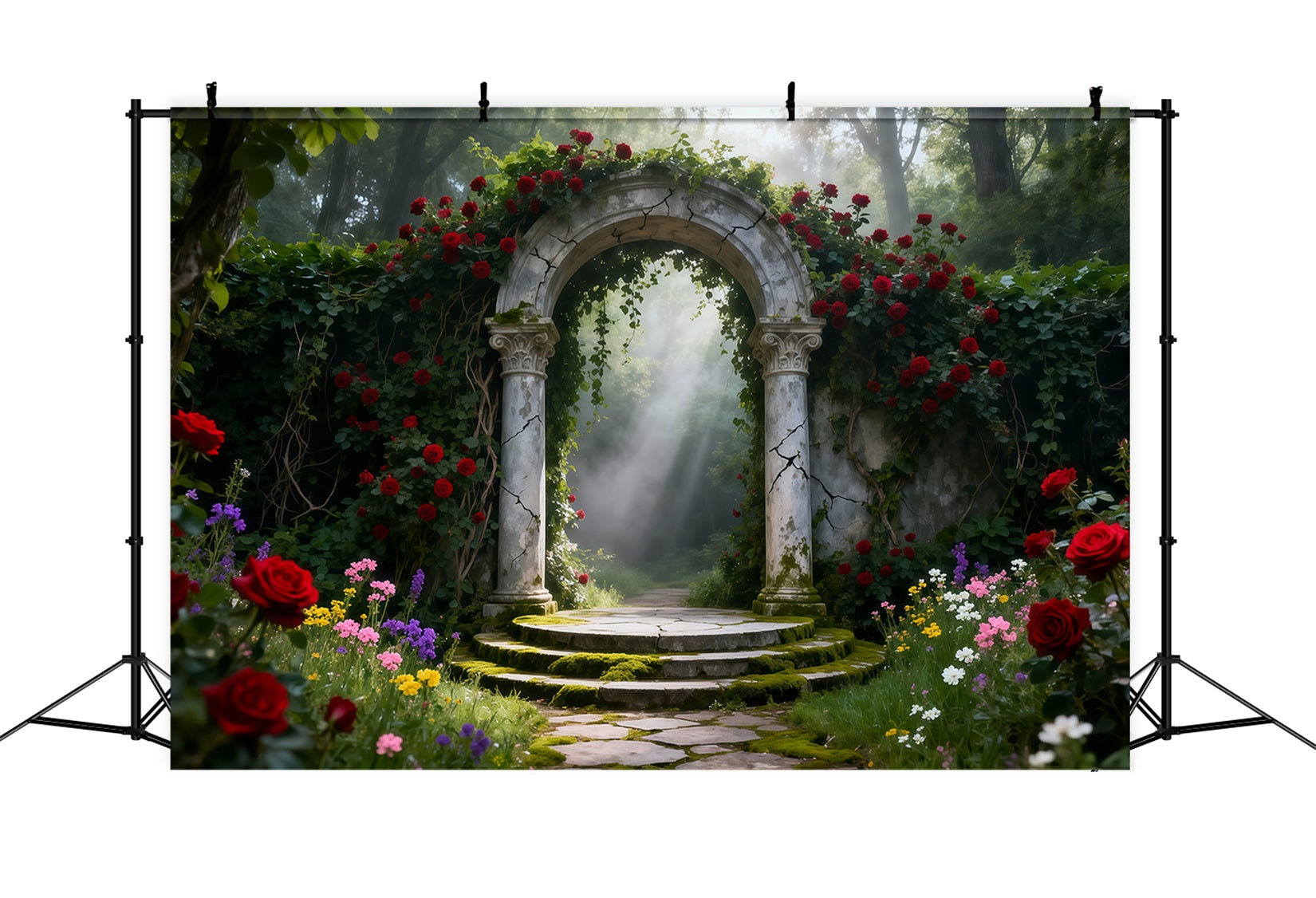 Enchanted Garden Backdrop Rose Garden Stone Arch Light Spring Backdrops UK LXX61-155
