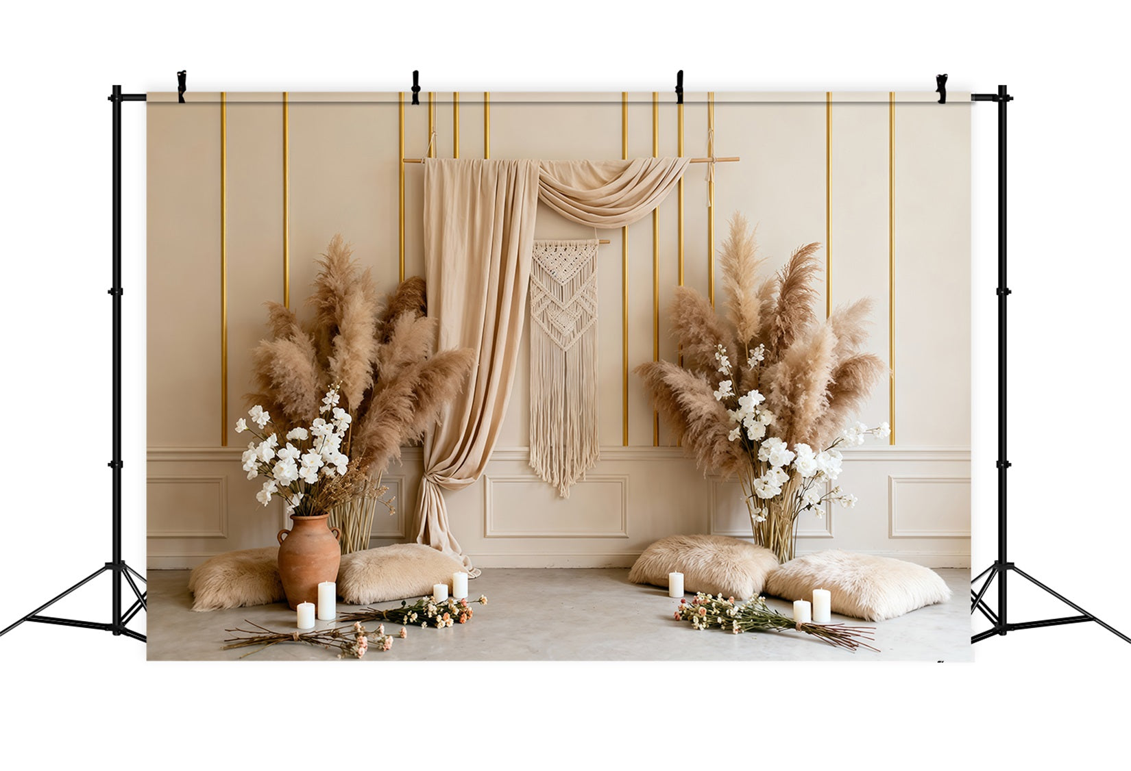 Pampas Grass Backdrop Boho Macrame White Flower Spring Backdrops For Photography UK LXX61-157