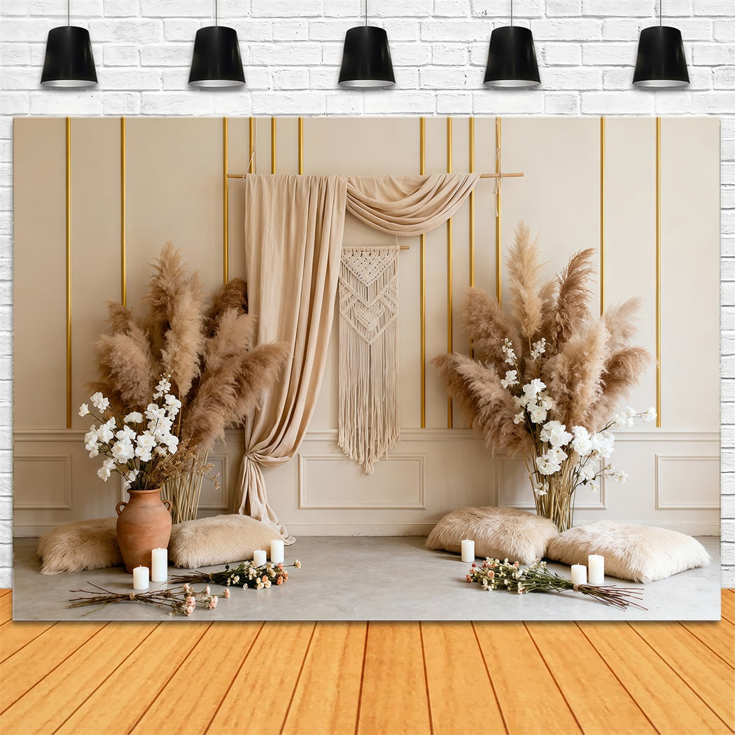 Pampas Grass Backdrop Boho Macrame White Flower Spring Backdrops For Photography UK LXX61-157