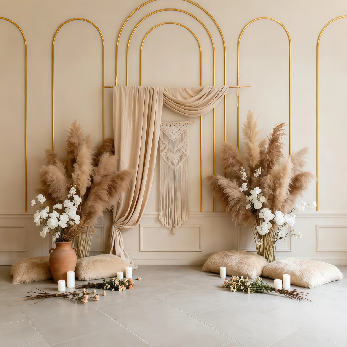 Pampas Grass Backdrop Boho Macrame White Flower Spring Backdrops For Photography UK LXX61-157