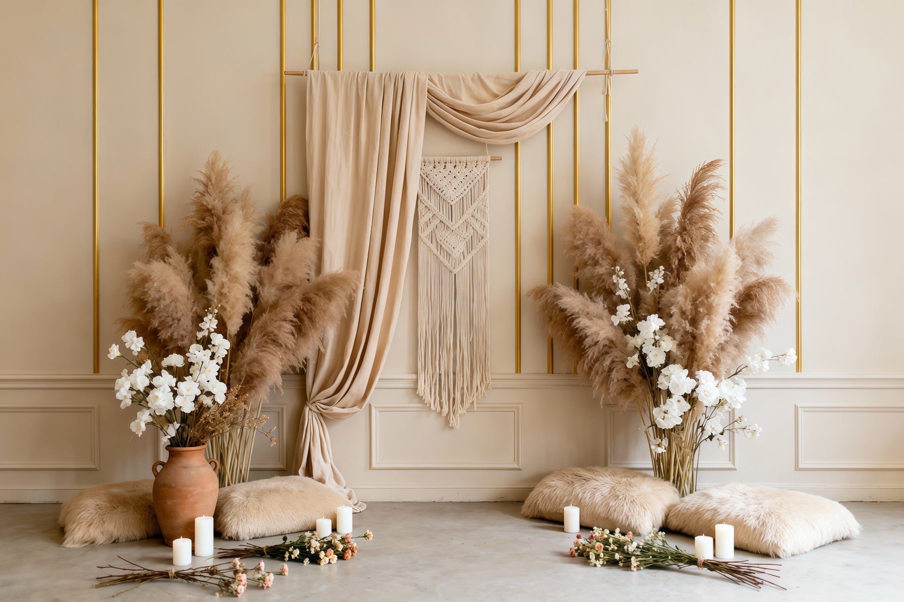 Pampas Grass Backdrop Boho Macrame White Flower Spring Backdrops For Photography UK LXX61-157
