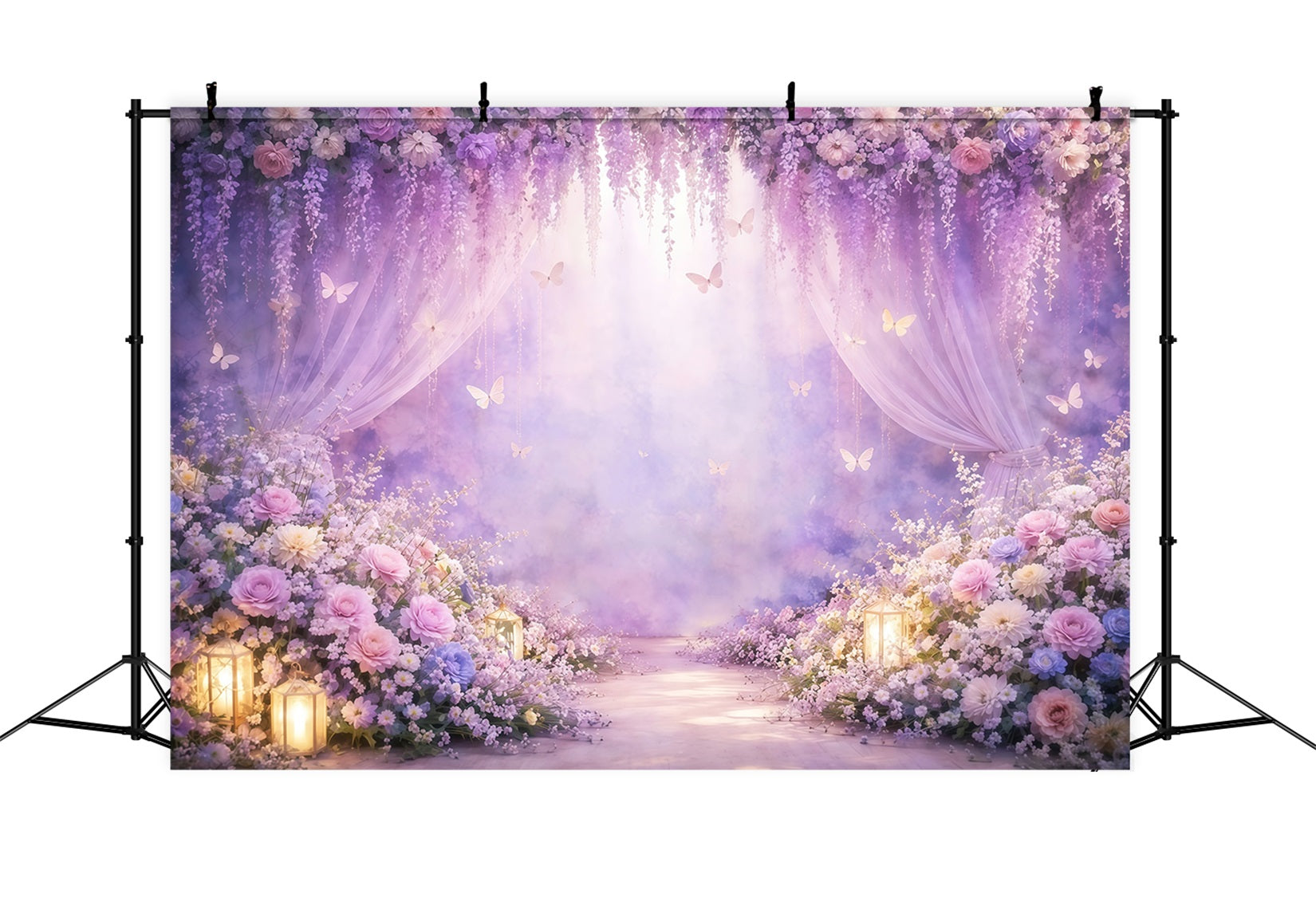 Butterfly Photo Backdrop Lavender Floral Purple Drape Spring Photo Backdrops UK LXX61-158