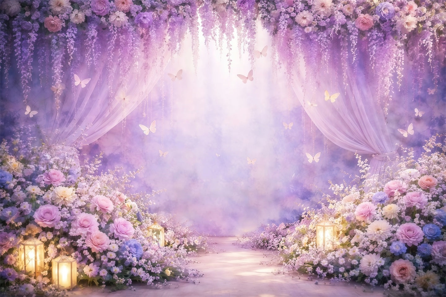 Butterfly Photo Backdrop Lavender Floral Purple Drape Spring Photo Backdrops UK LXX61-158