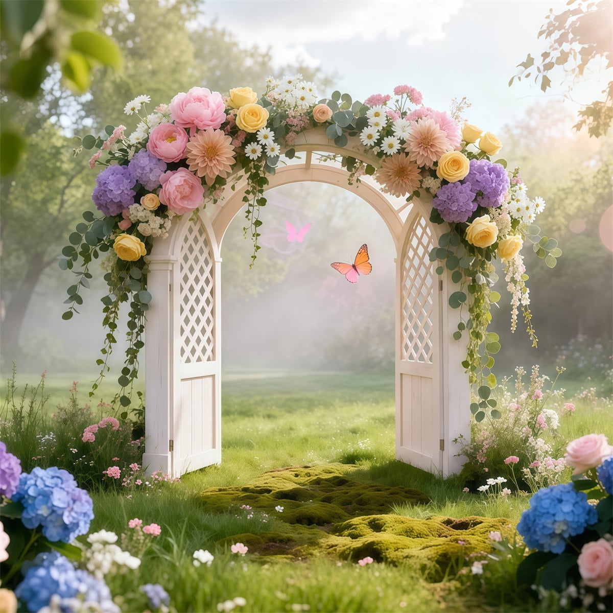Butterfly Backdrops Pastel Floral Garden Gate Spring Backdrop Ideas UK LXX61-160