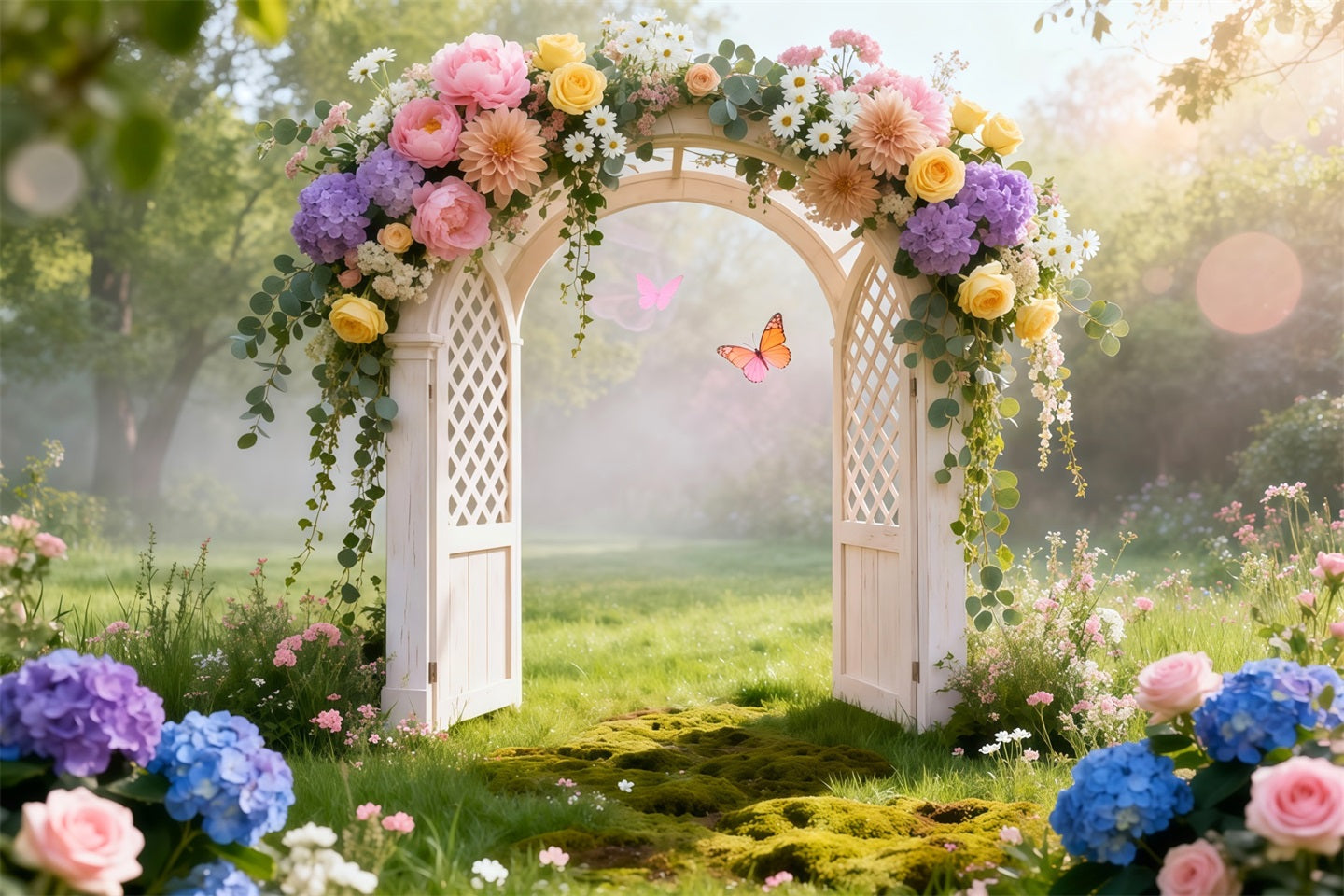 Butterfly Backdrops Pastel Floral Garden Gate Spring Backdrop Ideas UK LXX61-160