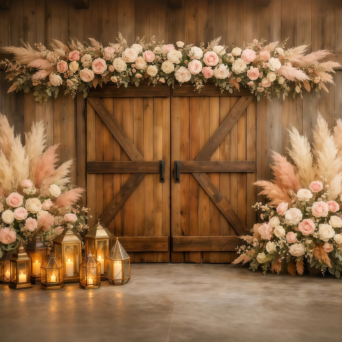 Pampas Backdrop Rustic Blush Pampas Barn Door Spring Backdrop Photography UK LXX61-162